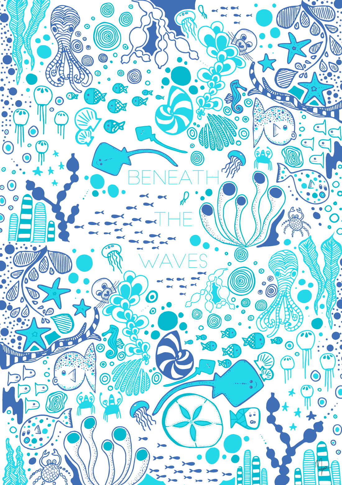 Shortt Design Print 'Beneath the Waves' in blue